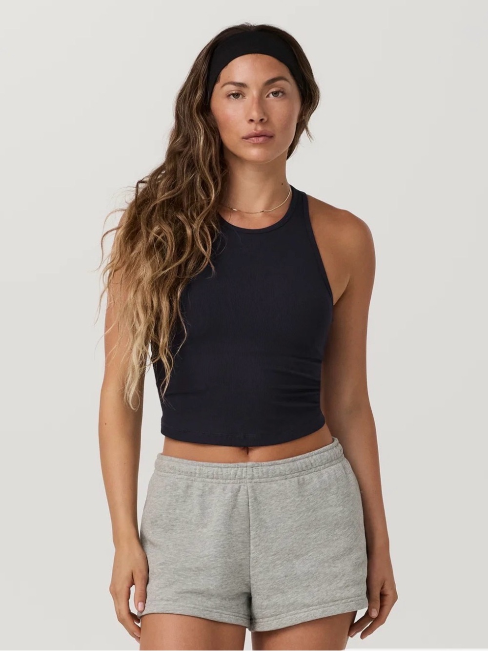 Vuori Black Ribbed Racerback Tank Top Size Small EUC